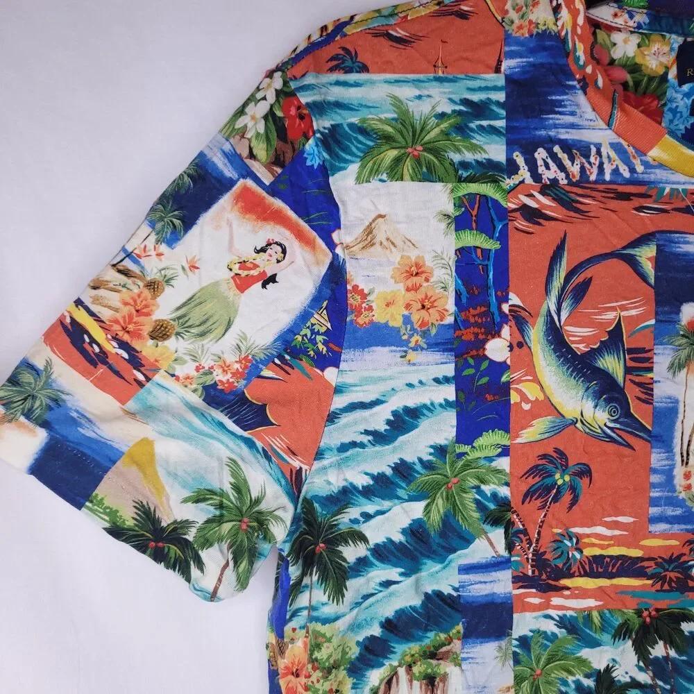 Polo Ralph Lauren T Shirt Mens Medium Hawaiian Print Hula Girl Tropical Slim Fit
